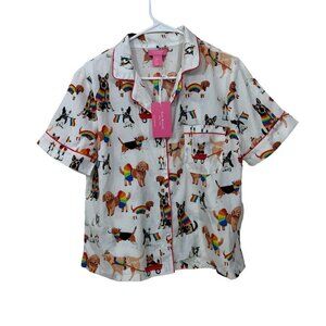NEW Isaac‎ Mizrahi Sleepwear Size M Pajama Top All Over Print Rainbow Dogs NWT